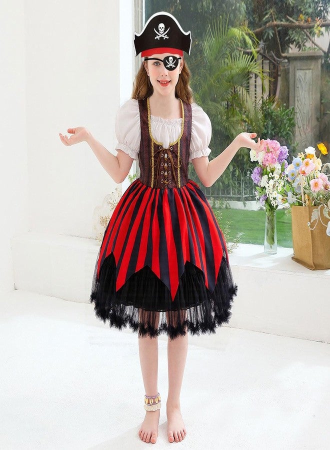 Luzlen Girls Pirate Costume Kids Halloween Buccaneer Dress Up Cosplay Party Outfits with Accessories, 5-6Y(Tag 130) - Image 3